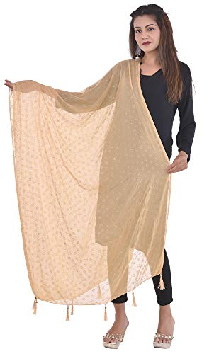 Image of YOUTHQUAKE Soft Chiffon Dupatta with Golden Foil Print & Tassels for Women & Girls