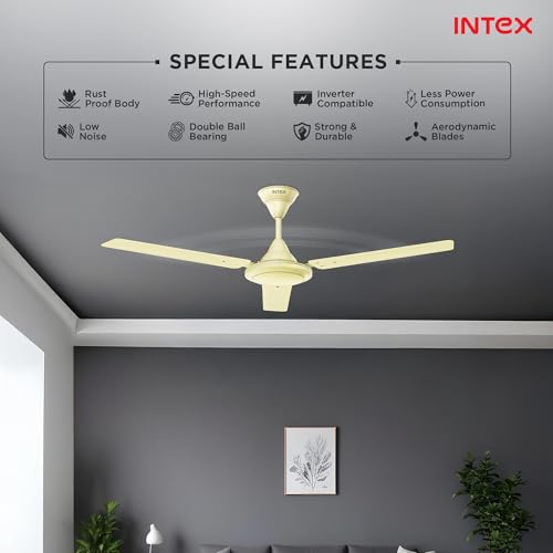 Image of Intex Aero Silk 1200MM Ceiling Fan 3 Blade 380 RPM | High Speed Motor 210 CMM | Air Delivery 50W Low Power Double Ball Bearing | Rust Proof Body 3 Speed Control 24 Month Warranty (Ivory)