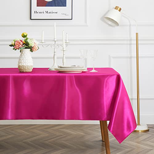 Cobedzy 4 Pack Hot Pink Satin Tablecloth, 58 X 102 Inches Rectangle Satin Table Cover,Smooth Fabric Satin Table Cloths,Luxury Silk Tablecloth For Party Wedding Dinner Restaurant #TOP3