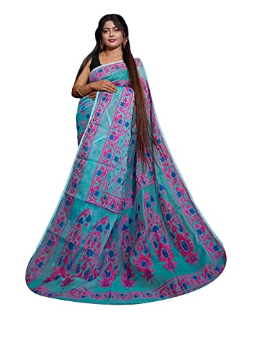 Saree Jamdani en coton léger bleu : le confort traditionnel