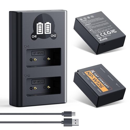 K&F CONCEPT NP-W126 NP-W126S Batería 2x1300mAh Compatibile con Fujifilm XM5/X100VI/X100V/XS10/XT30/XT30 II/XT20/XE4/A5, Cargador Rápido de Doble Ranura con Entradas Type-C y Micro-USB - imagen 8