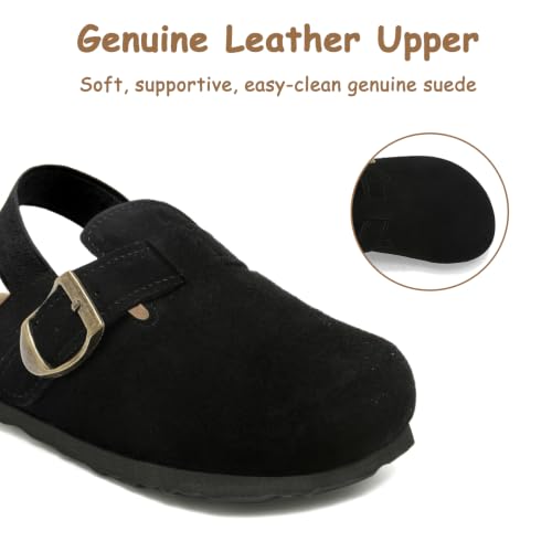 Image of Toddler Suede Clogs for Boys Girls Genuine Leather Adjustable Buckle Slides Potato Indoor Outdoor Slippers