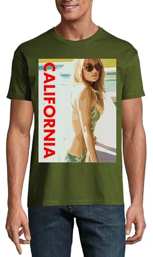 T-shirt artwork en coton premium col rond pour homme vert chasseur
