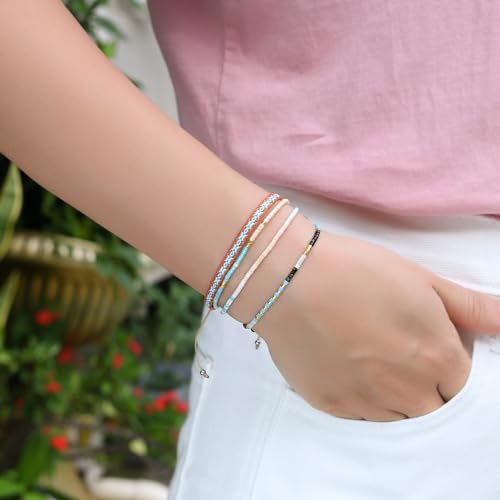 Image of KELITCH Miyuki Friendship Bracelet Boho Seed Beads Women Thin Strand Bracelets Adjustable