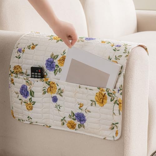 Image of HOMETHREADS Anti-Skid Sofa Protector Mat: Premium Printed Cotton Slipcover with Strong PVC Non-Slip Backing, (Purple Beige, 2Pc Armrest Mat | 50x75cm)
