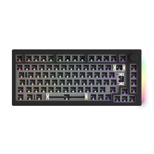 Akko 5075B ISO Mechanical Keyboard Kit, Gaming DIY Barebones Kit, VIA Programmable,Bluetooth 5.0/2.4GHz/Wired RGB Barebones Keyboard Base,4500mAh Battery,South-Facing RGB(ISO layout,Black)