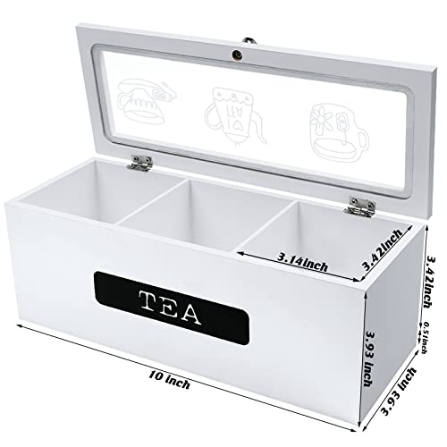 Tea Bag Storage Box,White 3 Compartment Tea Bag Holder Organizer,Tea Chest Wood Tea Holder For Tea Bags Display Organizer,Tea Caddy Organizer Box (White) #TOP1