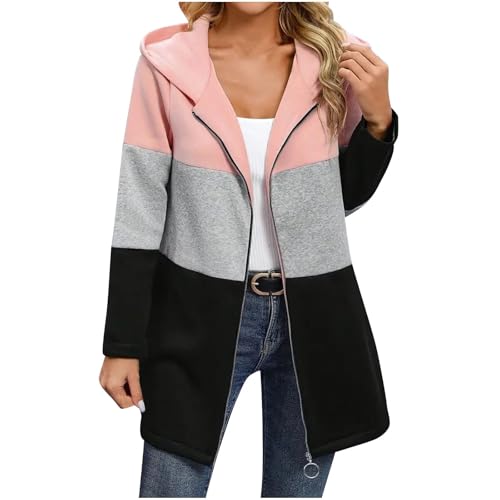 Outfit for Juniors Fall Winter Long Sleeve Vneck Color Block Print Hooded Plain Hoodies Coats Women 2025 Fashion