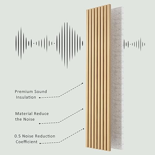 ROOMTEC 2 Pack Acoustic Solid Wood Wall Panels, 94.49” x 12.6” Soundproof Wall Panels, Wood Slat Wall Panels for Wall Decor (Oak Grey Felt)