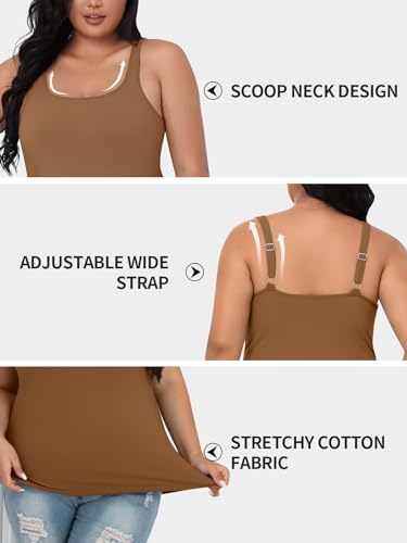 Image of V FOR CITY Plus Size Tank Top for Women with Non-Padded Shelf Bra Adjustable Wide Strap Camisole Cotton Udershirts 1X-5X