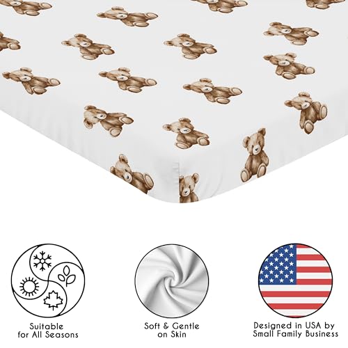 Image of Sweet Jojo Designs Baby Fitted Mini Crib Sheet (Boho Teddy Bear) for Boys or Girls, Newborn /Infant Nursery, Play Yards, Portable Cribs (Brown Bears, Watercolor, Bohemian, Classic, Wholesome Aesthetic)