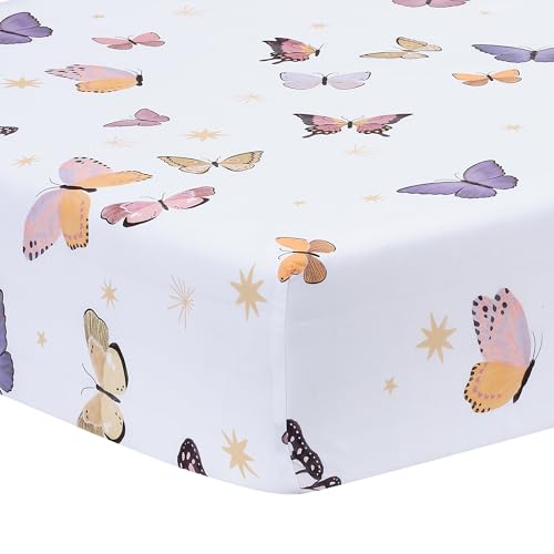 Image of Lambs & Ivy Butterfly Dreams Breathable 100% Cotton Fitted Baby Crib Sheet