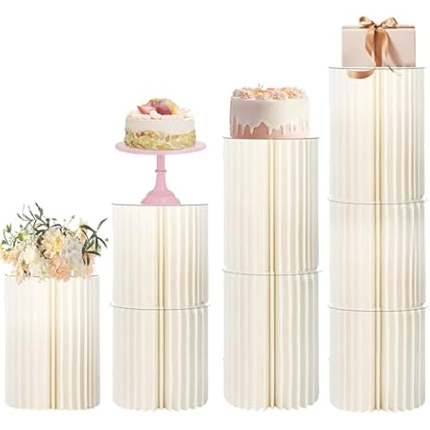 WellSign Cylinder Stands for Party set of 8, DIY Accordion Cylinder Cardboard Folding Paper Pillar Pedestal Box, Display Column Stand with Clear Acrylic Plates for Baby Shower Birthday Wedding Cover