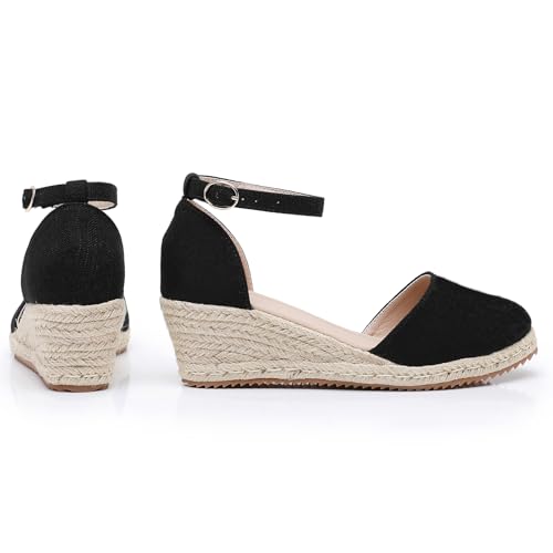 Altxic Women's Closed Toe Comfortable Canvas Ankle Strap Espadrilles Wedge Sandals Black 7-7.5 US by Altxic - Used condition - Image 9