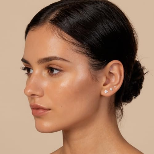 Hypoallergenic Flat Back Earrings for Women 20G Surgical Stainless Steel Studs Earrings Cubic Zirconia Cartilage Earring for Sensitive Ears 2mm 3mm 4mm2