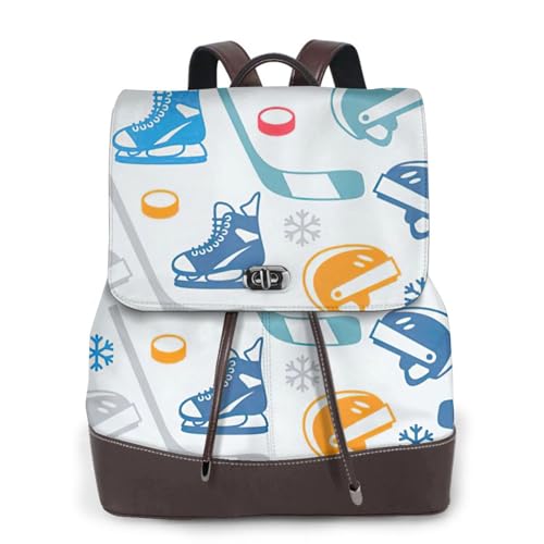 Sac à dos créatif en cuir imprimé Hockey Elements noir