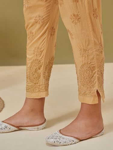 Image of Ada Hand Embroidered Lucknowi Chikankari Cotton Palazzo for Women A100586