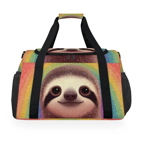 Sloth Colorful Rainbow Travel Duffel Bag Weekender Overnight Bags for Women Men Foldable Waterproof Tote Bag with Trolley Sleeve