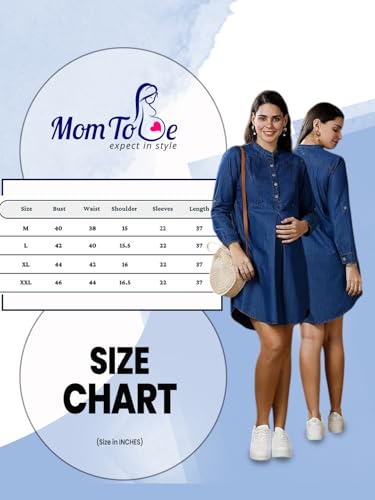 Image of MomToBe Women's Fit and Flare Above the Knee Denim Maternity Dress /Pregnancy Dress /Easy Breastfeeding Dress /Feeding Dress /Western Dress with Zippers for Nursing Pre and Post Pregnancy