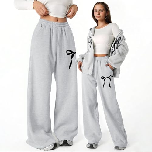 Girl's Bowknot Baggy Sweatpants Cute Straight Leg Athletic Pants Lightweight Trousers Clothes with Pockets 4-13 Years2