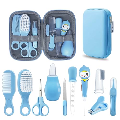 RIGHTWELL Baby Pflegeset 10 teilige für Neugeborene, Baby Nagelset mit wasserdichter Reißverschlussbox, Haarbürsten und Kämme für Kleinkinder, Nasensauger, Nagelknipser, Baby Pflegeset Neugeborene