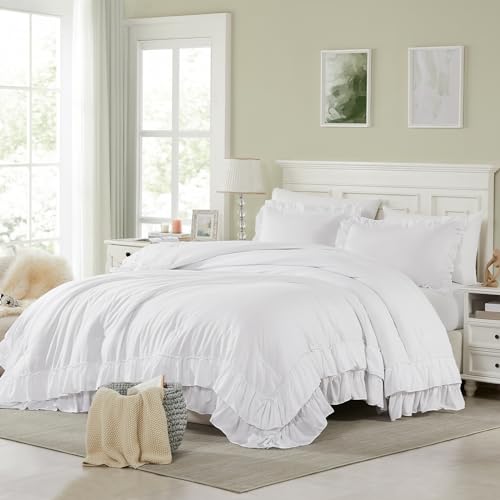 Cupocupa White Ruffle King Size Comforter Set; Shabby Chic Beddin...