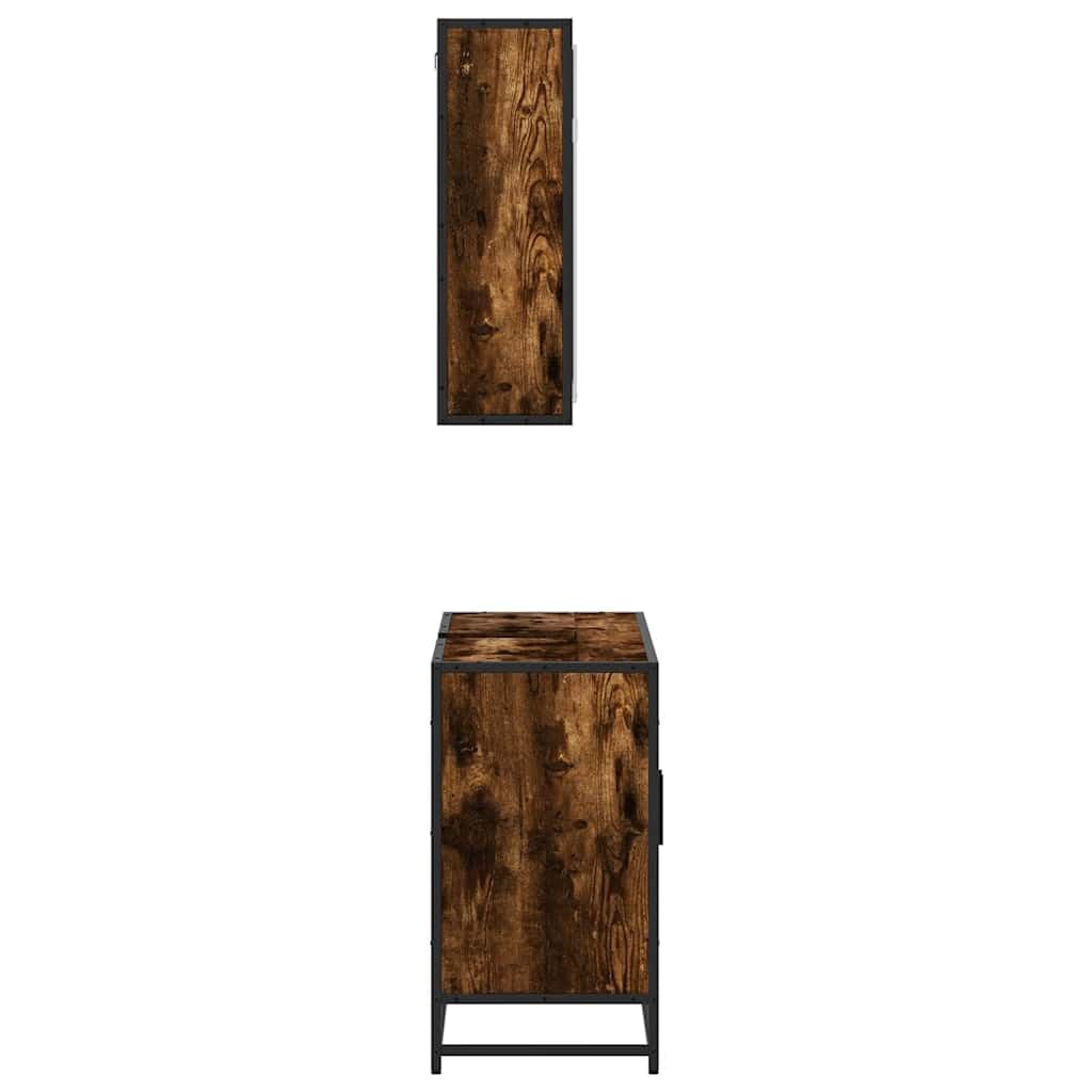 2-częściowy zestaw mebli łazienkowych z drewna i metalu, z szafką pod umywalkę i szafką z lustrem, wiszące, 65 x 20 x 60 cm i 90 x 33 x 60 cm, miejsce do przechowywania toalety dla gości