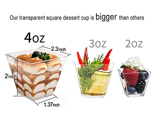 100Pcs Square Plastic Dessert Cups (4Oz) With 100Pcs Mini Gold Plastic Spoons, Plastic Parfait Appetizer Cup, Medium Clear Dessert Cups Perfect For Cakes, Ice Cream, Desserts Appetizers,Supernal #TOP3