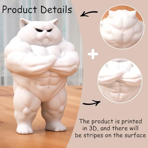 Estatua de Gato Musculoso blanco decorativo miniatura 3