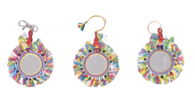 GAU DHUNI Handmade Colorful Boho | Bohemian Style Tassel Pom-Pom Key Chain | Key Ring (One Round Key Chain)