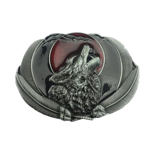 blispring Boucle de Ceinture pour Hommes Vintage Gravé Tête de Loup Noir Rouge, Alliage de Zinc, Western Vintage, Boucle de Ceinture pour Pantalon Western...