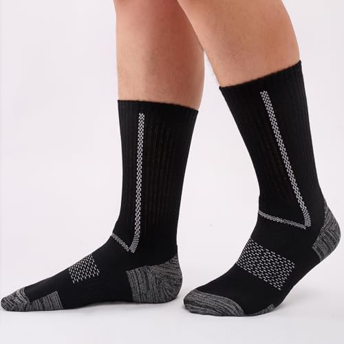 Niorasen Socken Herren, Gepolstert Atmungsaktive Wandersocken Sportsocken, Baumwolle Crew Tennissocken Arbeitssocken Laufsocken 5 Paar 2