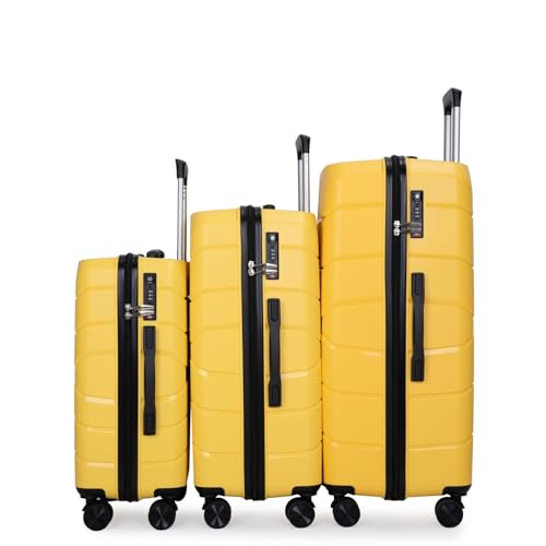Durable Yellow Hardshell Luggage Set - 3-Piece Lightweight Suitcase with Lock (20/24/28) for Effortless Travel3