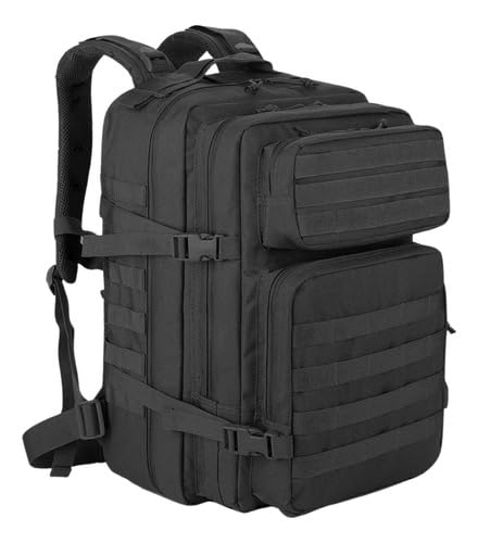 Mochila tática militar, 50 litros, sistema Molle, mochila de grande capacidade para uso militar, mochila de emergência de 3 dias para caça, caminhadas, acampamentos e atividade ao ar livre (Preto)