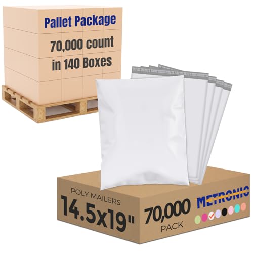 Image of Metronic Poly Mailers 14.5x19 70000 Pack Large Shipping Bags for Clothing Mailing Bags with Strong Self-sealing Adhesive Waterproof and Tear-Proof Poly Bag Bulk in White