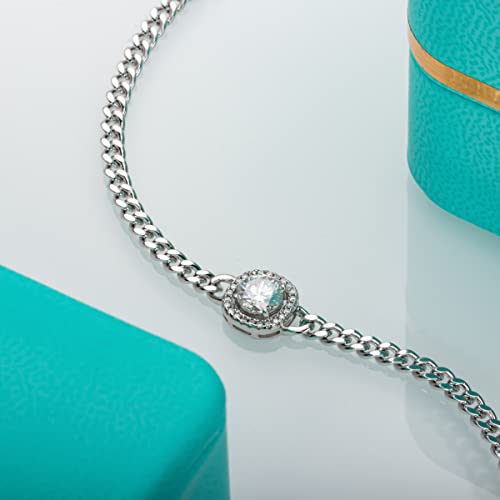 Anuclub Moissanite Cuban Bracelet,1Ct D Color Lab Created Diamond 925 Sterling Silver Adjustable Bracelet With Gra Certificate #TOP3