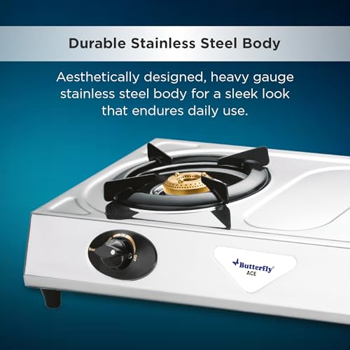 Image of Butterfly Ace 2 Burner Stainless Steel Gas Stove | Sturdy Pan Support| Rubber Legs| Silver