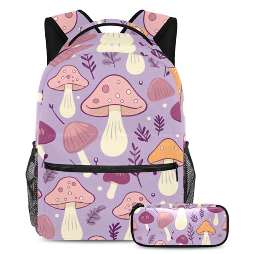 Sac à dos motif champignon violet multicolore grand format avec sa trousse