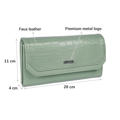 Image of Mochi Women Green Faux Leather Casual Clutch with Premium Metal Logo (95-134)
