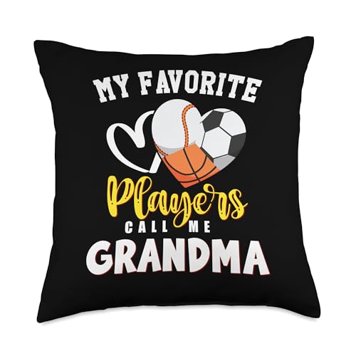 Grandma My Favorite Baseball Soccer Basketball Players Call Throw Pillow