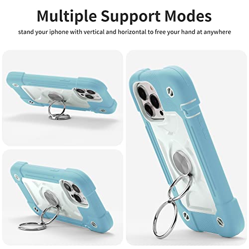 Image of MARKILL Compatible with iPhone with Built-in 360Rotating Ring Stand, Military Grade Drop Protection Full Body Rugged Heavy Duty Case Durable Cover (Ice Blue, iPhone 13 Pro Max 6.7 inch)