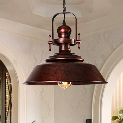 dareyu Copper Pendant Light Fixture 14 inch Farmhouse Kitchen Island Lighting Industrial Hanging Lamp Rustic Large Pendant Lights for Dining Room Bar Porch Restaurant Foyer Hallway