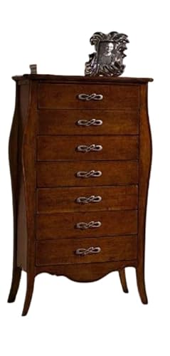 Vicentini arreda CASSETTIERA SETTIMINO SAGAMATA IN LEGNO NOCE SCURO ARTE POVERA CON MANIGLIE INFINITO ARGENTO ANTICATO