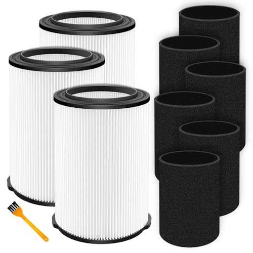 Image of VF4000 Filter Replacement for Ridgid Shop Vac 5-20 Gallon Wet Dry Vacuum, for Husky 6-9 Gallon Vacuum, 3 Pack Standard Vacuum Filters + 6 Pack Foam Sleeve + 1 Cleaning Brush, 72952