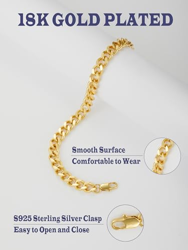 3 PCS Silver Bracelets for Men 925 Sterling Silver/14K Gold Palted Cuban Link Chain Bracelet Figaro Rope Bracelet Set Mens Jewelry Gifts for Dad Husband Boyfriend 7.5/8.2 Inches4