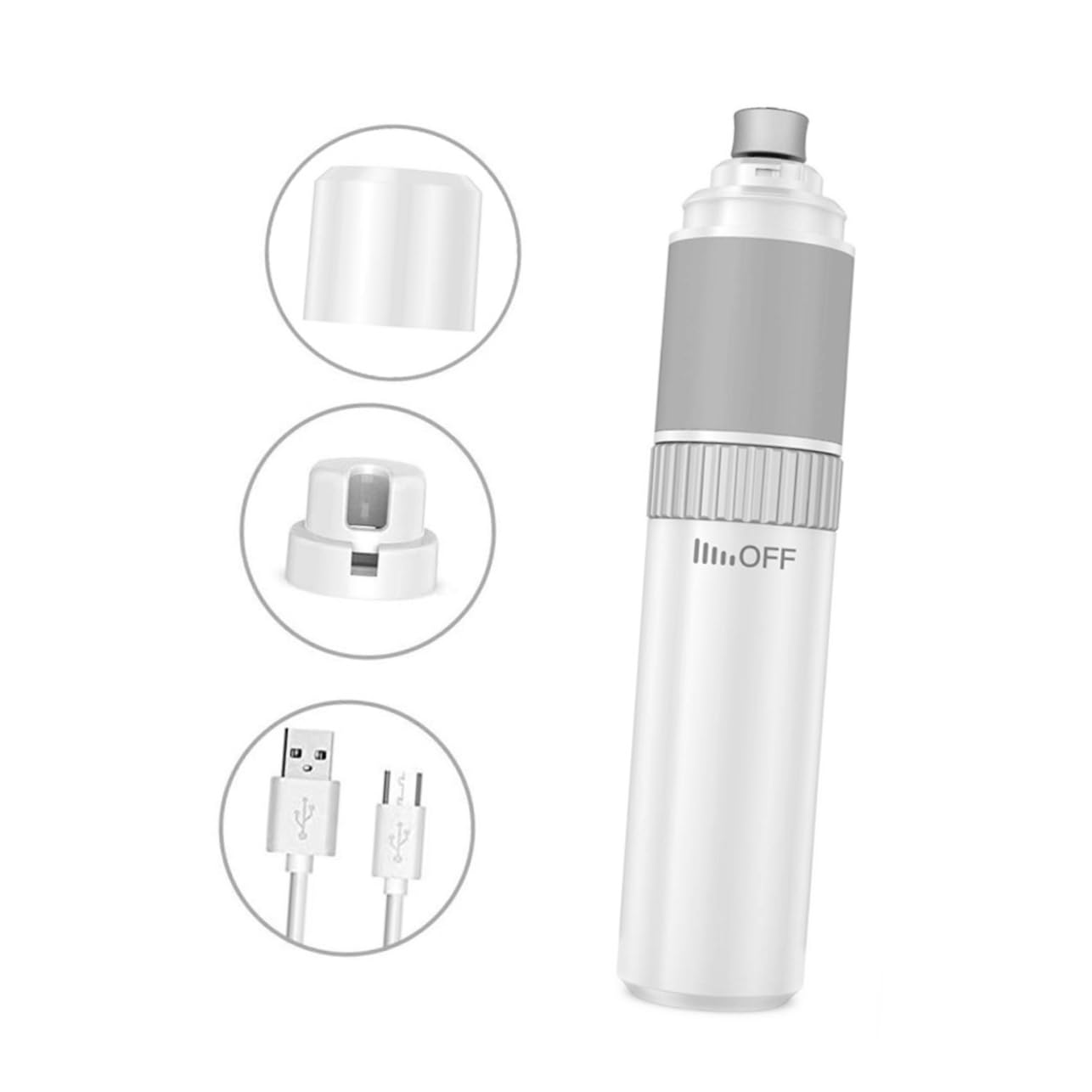 YARNOW Cortaúñas Eléctrico para Mascotas Velocidad Ajustable | 3, 7 V 2000 Mah, Blanco, Abs PC Pa, Agarre de Silicona para Perros y Gatos