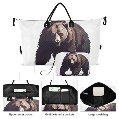 Large Travel Duffel Bag, Angry Bear Sports Tote Gym Bag, Shoulder Weekender Overnight Bag for Women Men, Carry On Luggage with Toiletry Bags2