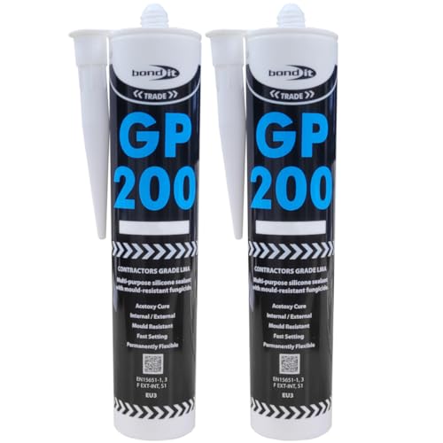 (PACK OF 2) BLACK Silicone Sealant Bond it GP200 mould resistant bathroom glazing sealant