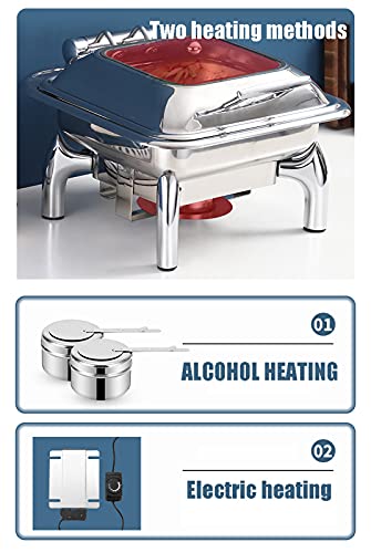 YAOYAOO Speisewärmer Buffet Buffetwärmer Warmhalteplatte Elektrisch Alkoholheizung Speisenwärmer Edelstahl 9L… – Bild 3