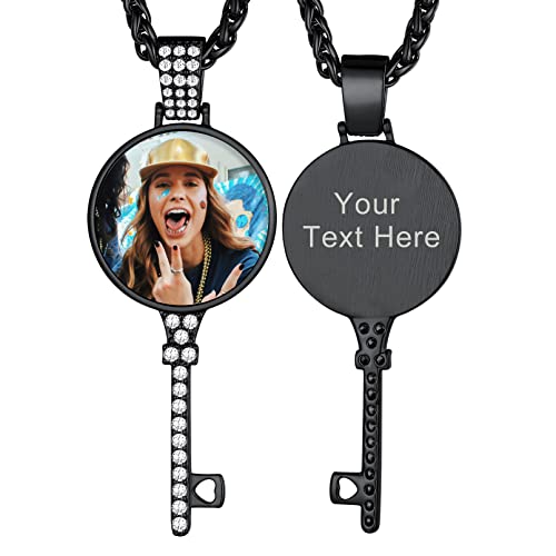 Custom4U Picture Necklace Personalized Photo for Men Women Steel/18K Gold Plated/Black Custom Angel Wings/Heart Pendant Necklace with Picture Memory Circle Chain 18-30 Inch,Hip Hop Jewelry+G